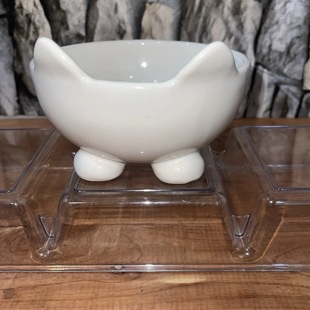 Lot Of 3 Ceramic Cat Feeding Water Bowl Dishes White, Blue Stoneware Kitty